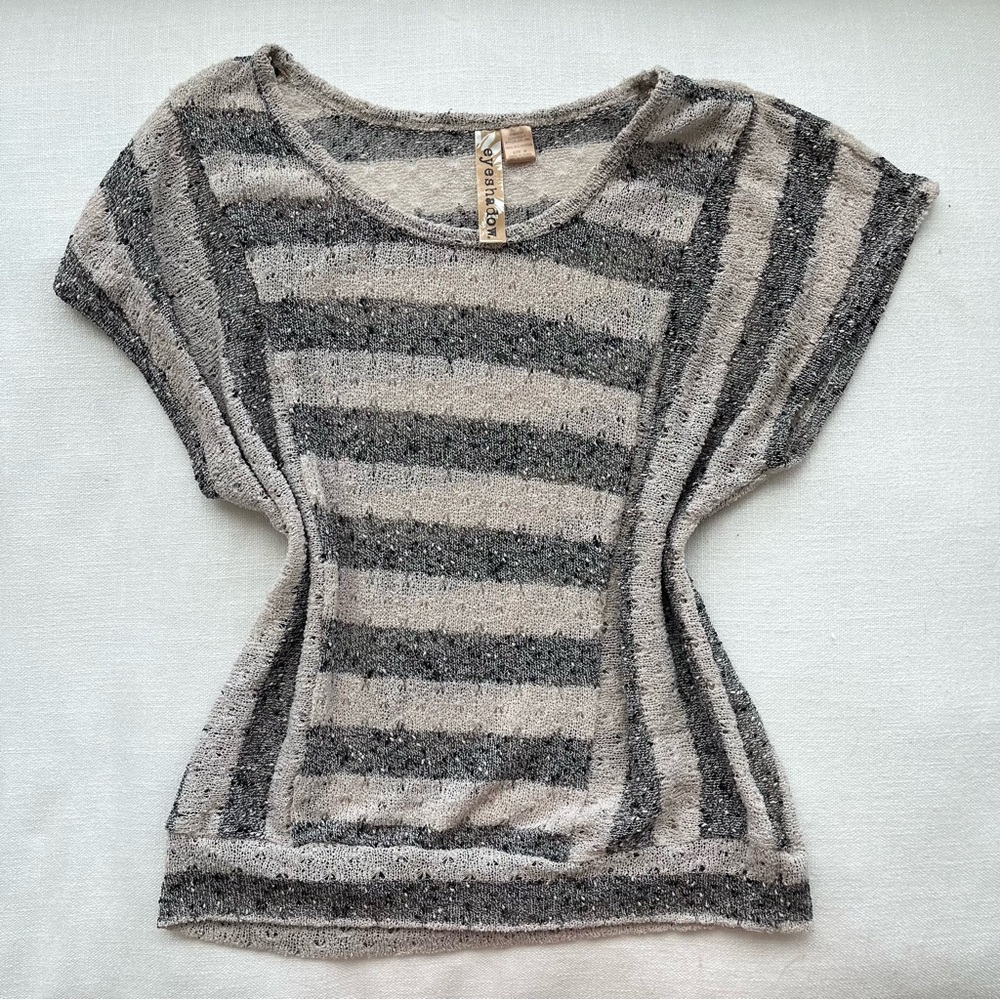 Striped Knit Batwing Short Sleeve Sweater Top